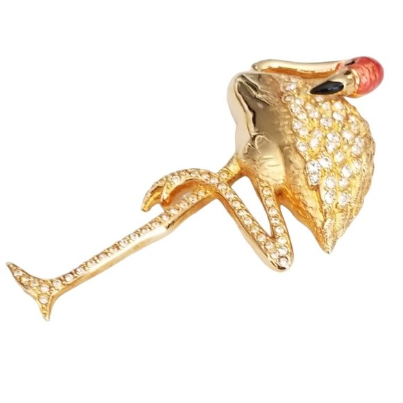 Swarovski Coral Color Enamel Clear Rhinestone Flamingo Brooch Pin M359 - Picture 3 of 10